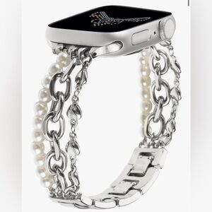 Silver and Pearl Apple Watch Band